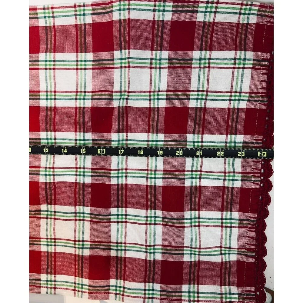 Christmas Red Green Plaid Cotton Kitchen hand Towel hand crochet trim grannycore